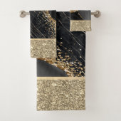 Stilvolle Gold Glitzer Sequins Black Marble Badhandtuch Set (Insitu)