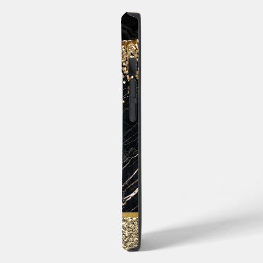 Stilvolle Gold Glitzer Sequins Black Marble Case-Mate iPhone Hülle (Rückseite / Links)