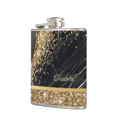 Stilvolle Gold Glitzer Sequins Black Marble Flachmann (Links)