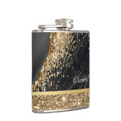 Stilvolle Gold Glitzer Sequins Black Marble Flachmann (Rechts)