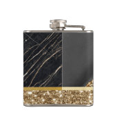 Stilvolle Gold Glitzer Sequins Black Marble Flachmann (Rückseite)