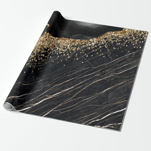 Stilvolle Gold Glitzer Sequins Black Marble Geschenkpapier (Ungerollt)