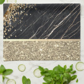 Stilvolle Gold Glitzer Sequins Black Marble Geschirrtuch (Gefaltet)