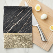 Stilvolle Gold Glitzer Sequins Black Marble Geschirrtuch (Viertel Falte)