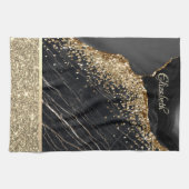 Stilvolle Gold Glitzer Sequins Black Marble Geschirrtuch (Horizontal)