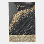 Stilvolle Gold Glitzer Sequins Black Marble Geschirrtuch (Vertikal)