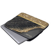 Stilvolle Gold Glitzer Sequins Black Marble Laptopschutzhülle (Vorne Knopf)