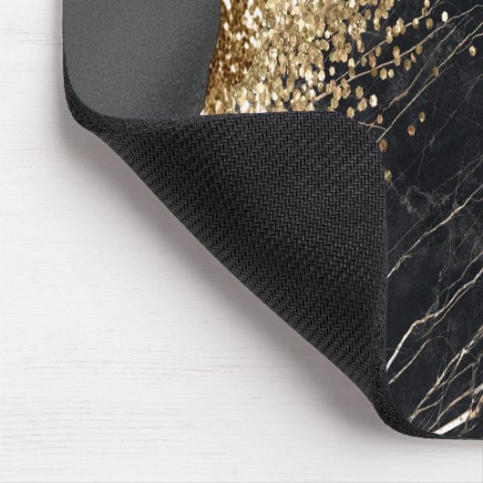 Stilvolle Gold Glitzer Sequins Black Marble Mousepad (Ecke)