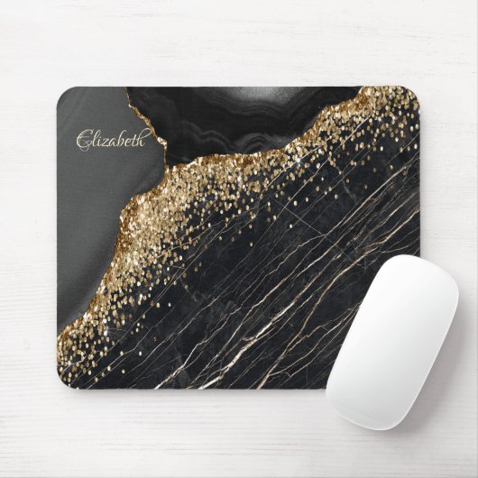 Stilvolle Gold Glitzer Sequins Black Marble Mousepad (Mit Mouse)