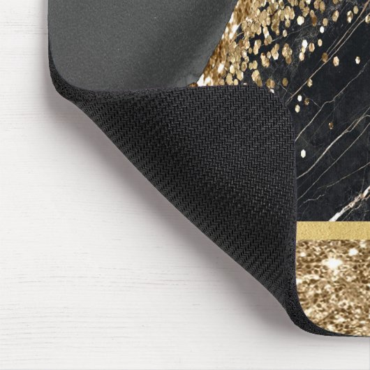 Stilvolle Gold Glitzer Sequins Black Marble Mousepad (Ecke)