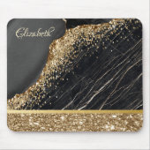 Stilvolle Gold Glitzer Sequins Black Marble Mousepad (Vorne)