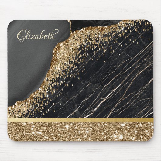 Stilvolle Gold Glitzer Sequins Black Marble Mousepad (Vorne)