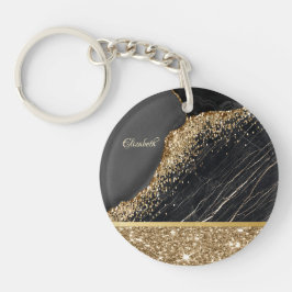 Stilvolle Gold Glitzer Sequins Black Marble Schlüsselanhänger