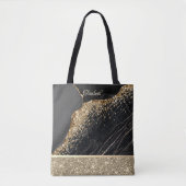 Stilvolle Gold Glitzer Sequins Black Marble Tasche (Vorderseite)