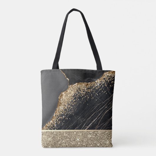 Stilvolle Gold Glitzer Sequins Black Marble Tasche (Rückseite)