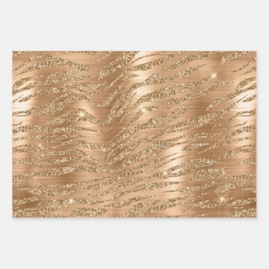 Stilvolle Gold Glitzer Wild Big Cat Animal Pattern Geschenkpapier Set (Vorderseite 2)