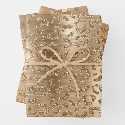 Stilvolle Gold Glitzer Wild Big Cat Animal Pattern Geschenkpapier Set (Beispiel)