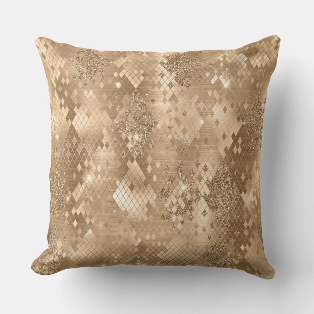 Stilvolle Gold Glitzer Wild Snake Skin Pattern Kissen (Vorderseite)