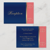 Stilvolle Gold Hearts auf Korallen und Navy Blue Begleitkarte (Vorne/Hinten)