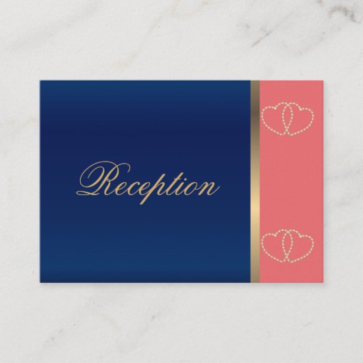 Stilvolle Gold Hearts auf Korallen und Navy Blue Begleitkarte (Vorderseite)