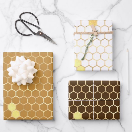 Stilvolle Gold Honeycomb Honey Geschenkpapier Set (Vorderseite)