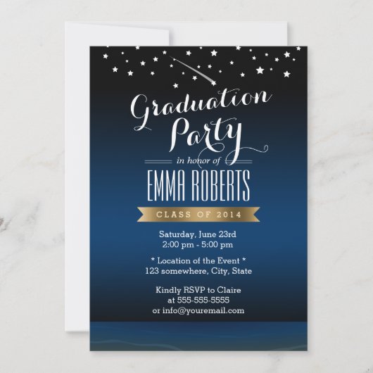 Stilvolle Gold Label Starry Night Graduation Party Einladung (Vorderseite)