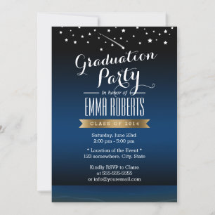 Stilvolle Gold Label Starry Night Graduation Party Einladung
