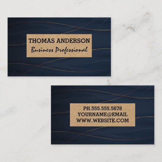Stilvolle Gold Lines | Tief blauer Hintergrund Visitenkarte (Vorne/Hinten)