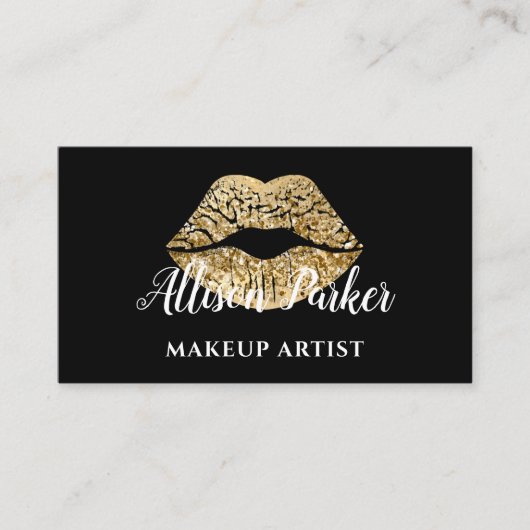 Stilvolle Gold Lips Makeup Artist Visitenkarte (Vorderseite)