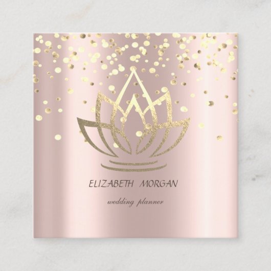 Stilvolle Gold Lotus,Confetti Rose Gold Quadratische Visitenkarte (Vorderseite)
