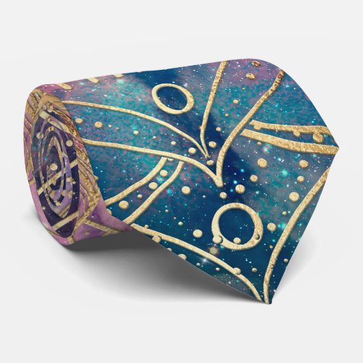 Stilvolle Gold mandala Aquarell & Nebula Farbenfro Krawatte (Gerollt)