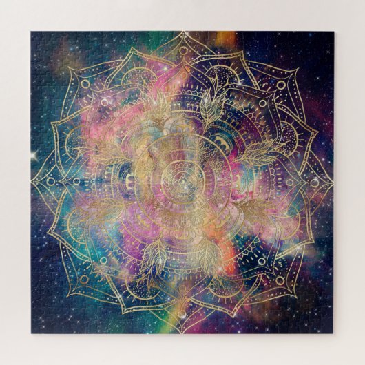 Stilvolle Gold mandala Aquarell & Nebula Farbenfro Puzzle (Horizontal)
