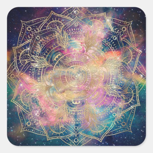 Stilvolle Gold Mandala Farbennebel Quadratischer Aufkleber (Vorderseite)