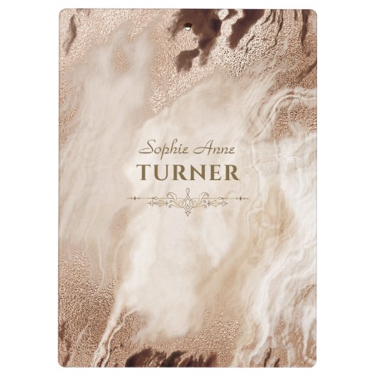 Stilvolle Gold Marble Gold Frame Monogram Klemmbrett (Rückseite)