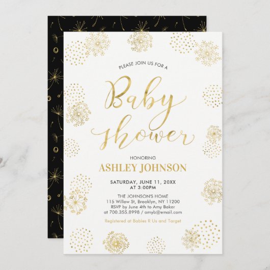 Stilvolle Gold Modern Typografy Baby Shower laden Einladung (Vorne/Hinten)