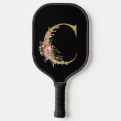 Stilvolle Gold Monogram C mit rosa Blume Pickleball Schläger (Rückseite)