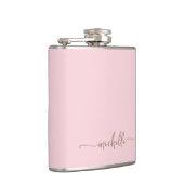 Stilvolle Gold Monogram Name Script Rosa Rosa Flachmann (Rechts)