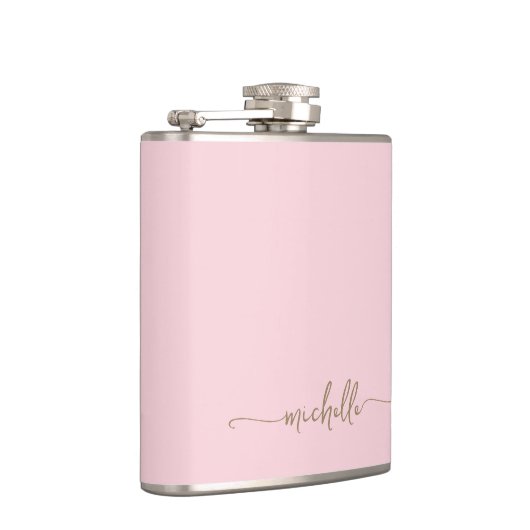 Stilvolle Gold Monogram Name Script Rosa Rosa Flachmann (Rechts)