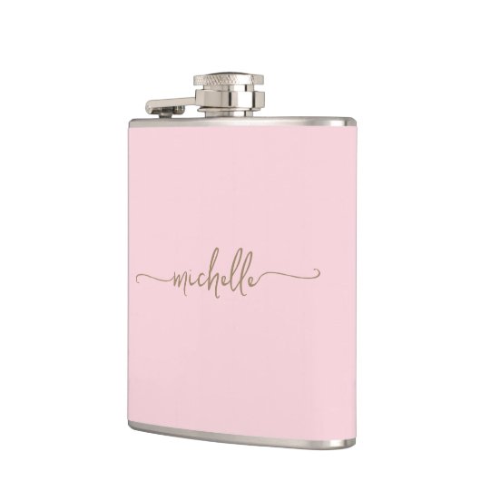 Stilvolle Gold Monogram Name Script Rosa Rosa Flachmann (Links)