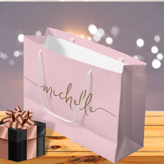 Stilvolle Gold Monogram Name Script Rosa Rosa Große Geschenktüte