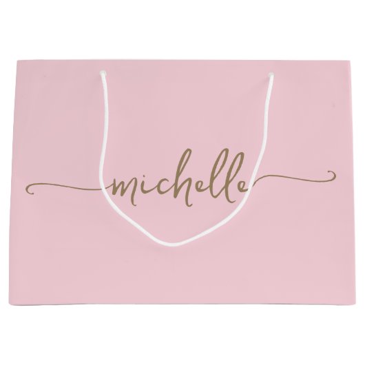 Stilvolle Gold Monogram Name Script Rosa Rosa Große Geschenktüte (Vorderseite)