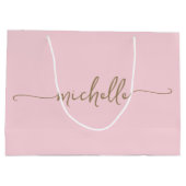 Stilvolle Gold Monogram Name Script Rosa Rosa Große Geschenktüte (Rückseite)