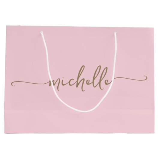 Stilvolle Gold Monogram Name Script Rosa Rosa Große Geschenktüte (Rückseite)