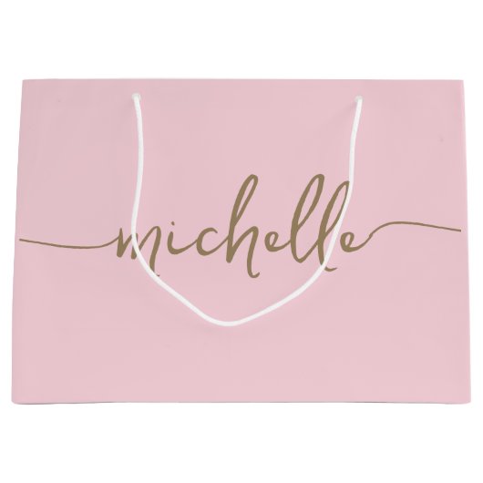 Stilvolle Gold Monogram Name Script Rosa Rosa Große Geschenktüte (Vorderseite)