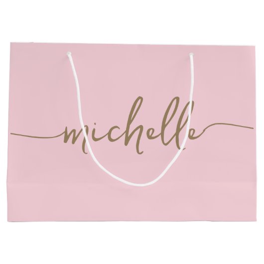 Stilvolle Gold Monogram Name Script Rosa Rosa Große Geschenktüte (Rückseite)