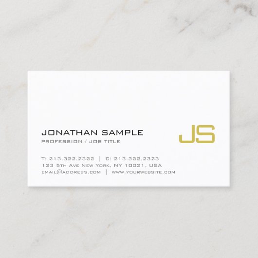 Stilvolle Gold Monogram Schlicht Modern Luxury Tre Visitenkarte (Vorderseite)