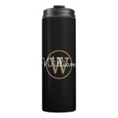 Stilvolle Gold Monogram Script Name Schwarz Thermosbecher (Vorderseite)