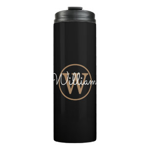 Stilvolle Gold Monogram Script Name Schwarz Thermosbecher
