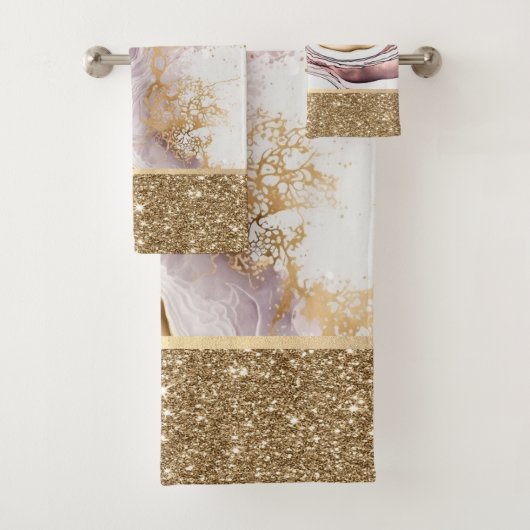 Stilvolle Gold Pink Marmor Badhandtuch Set (Insitu)