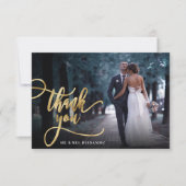 Stilvolle Gold Script 2 Foto Wedding Dankeschön Ca Dankeskarte (Vorderseite)